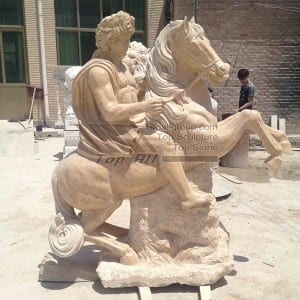 Yellow Marble Riding Horse Sculpture TPAS-008