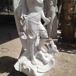 Håndskåret marmor St. Michael-statue Religiøs kirkestatue TPAS-006