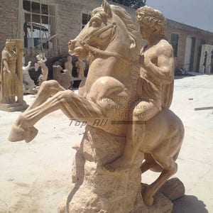 Yellow Marble Riding Horse Sculpture TPAS-008