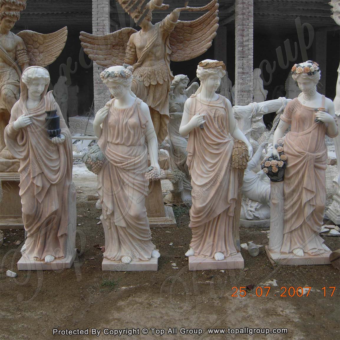 63'' red marble four season statue for garden