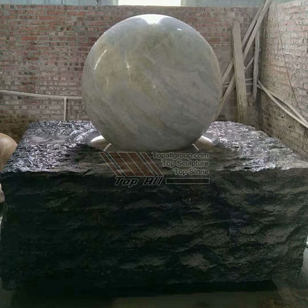 Marble Stone Ball Fountain With Black Granite Base Fountain TASBF-007 detail pictures