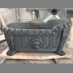 factory low price China Hand Carved Stone Freestanding Black Bathtub