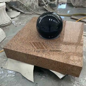 Brown Square Base With Black Ball Stone Ball Fountain TASBF-006
