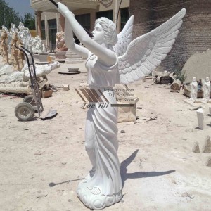 Angels blow the trumpet marble statue-026