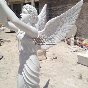 Angels blow the trumpet marble statue-026