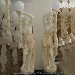 Antique colorful elegant generous roman stone marble lady statue lamp with a pair  TALP-002
