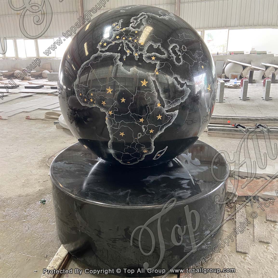 Black Granite Ball With World Map And Star Mark Country TASBF-042 detail pictures