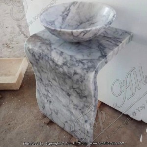 Carrara White Marble Lave Basen ak baz TASS-035
