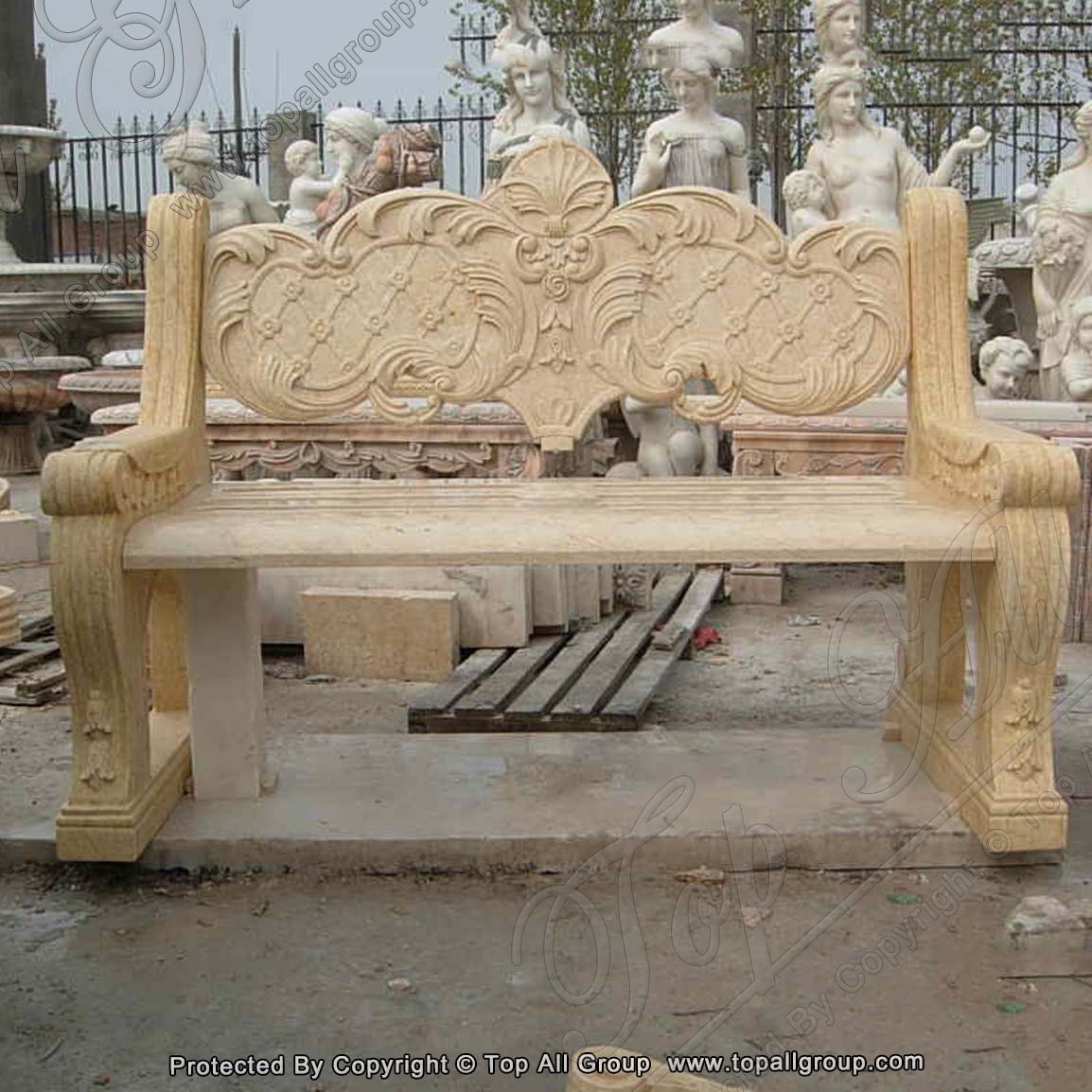 Carved Sunset Red Natural Marble Benches Hot Sale