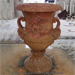Carved Yellow marble follower vase TAFV-006
