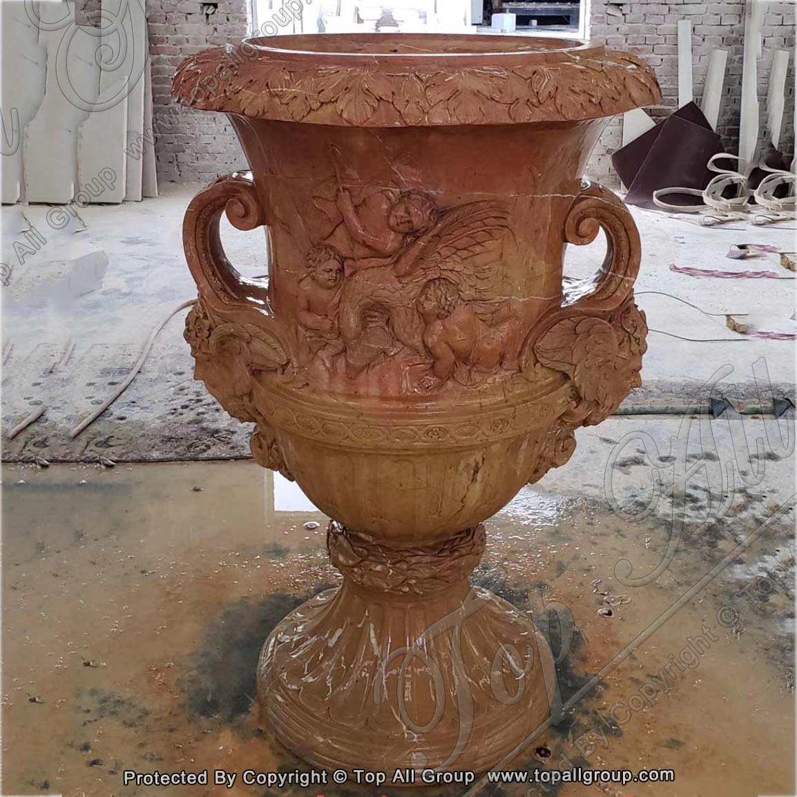 Carved Yellow marble follower vase TAFV-006 Featured Image