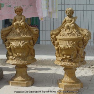 Carved cherub yellow marble flower pot TAFV-048