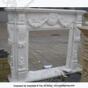 Carved white marble flower fireplace mantel TAFM-042