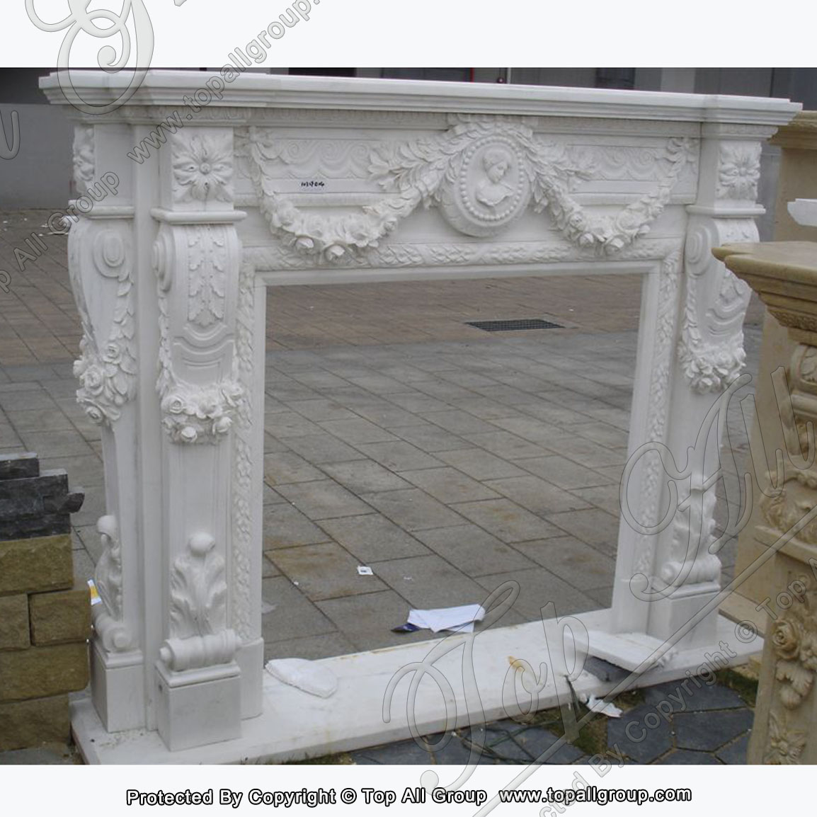 Carved white marble flower fireplace mantel