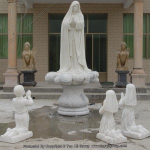 Catholic saint marble statue our lady of Fatima with three shepherd TARS014