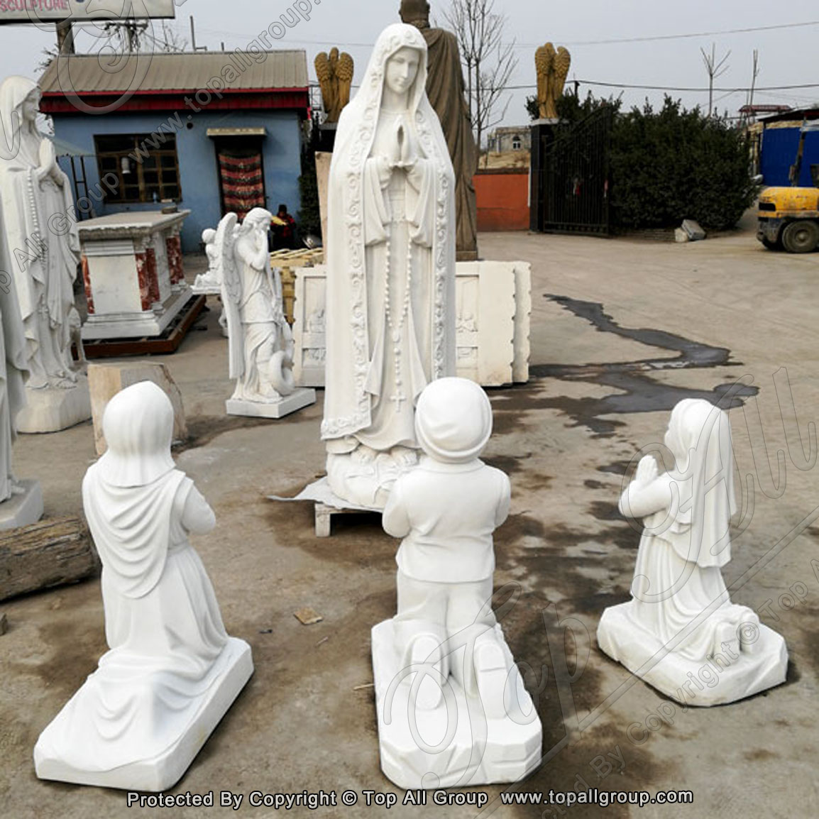 Catholic-saint-marble-statues-our-lady-of-Fatima-with-three-shepherd-for-church-decor
