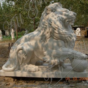 China Factory Nature White Marble Lion Standbeeld TAAS-016