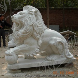 China Factory Nature White Marble Lion Statue TAAS-016