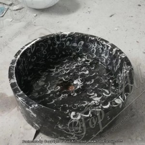 Chinese Black Fossil Marble Black Seashell Marble Washing Basin TASS-052