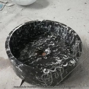 တရုတ် Black Fossil Marble Black Seashell Marble Washing Basin TASS-052