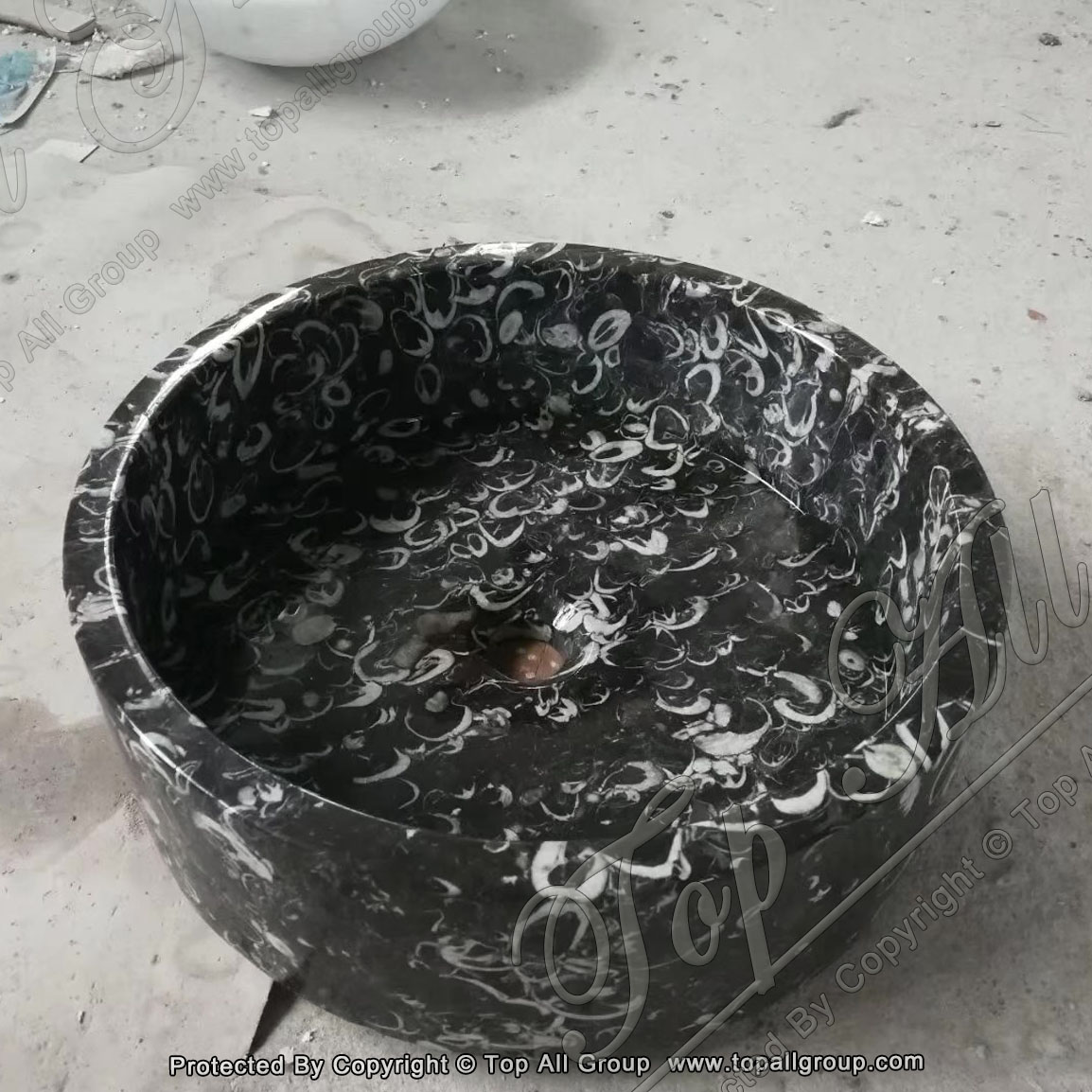 Chinese Black Fossil Marble Black Seashell Marble Washing Basin