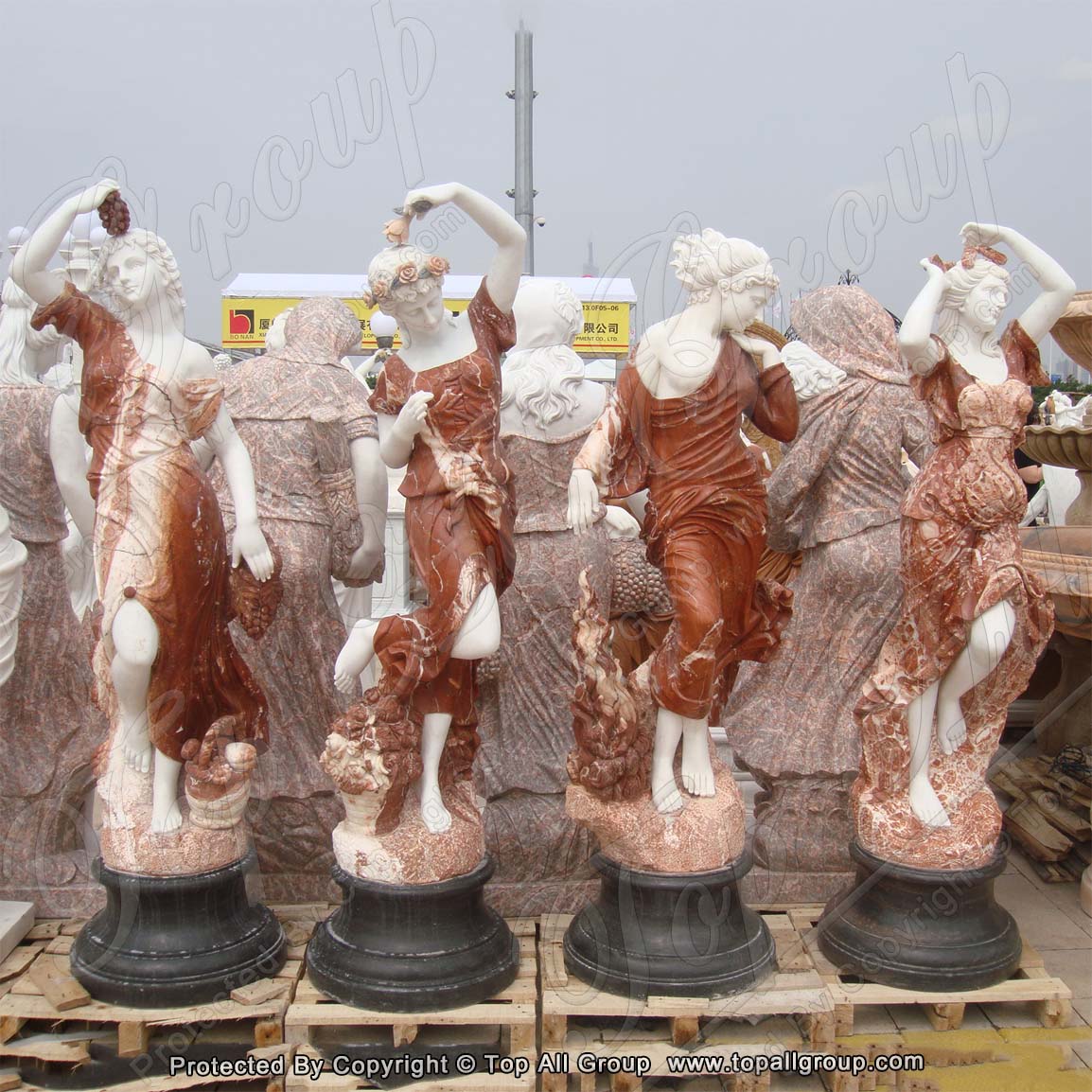 Classical Red white Marble Four Season Lady Statues Scupltures