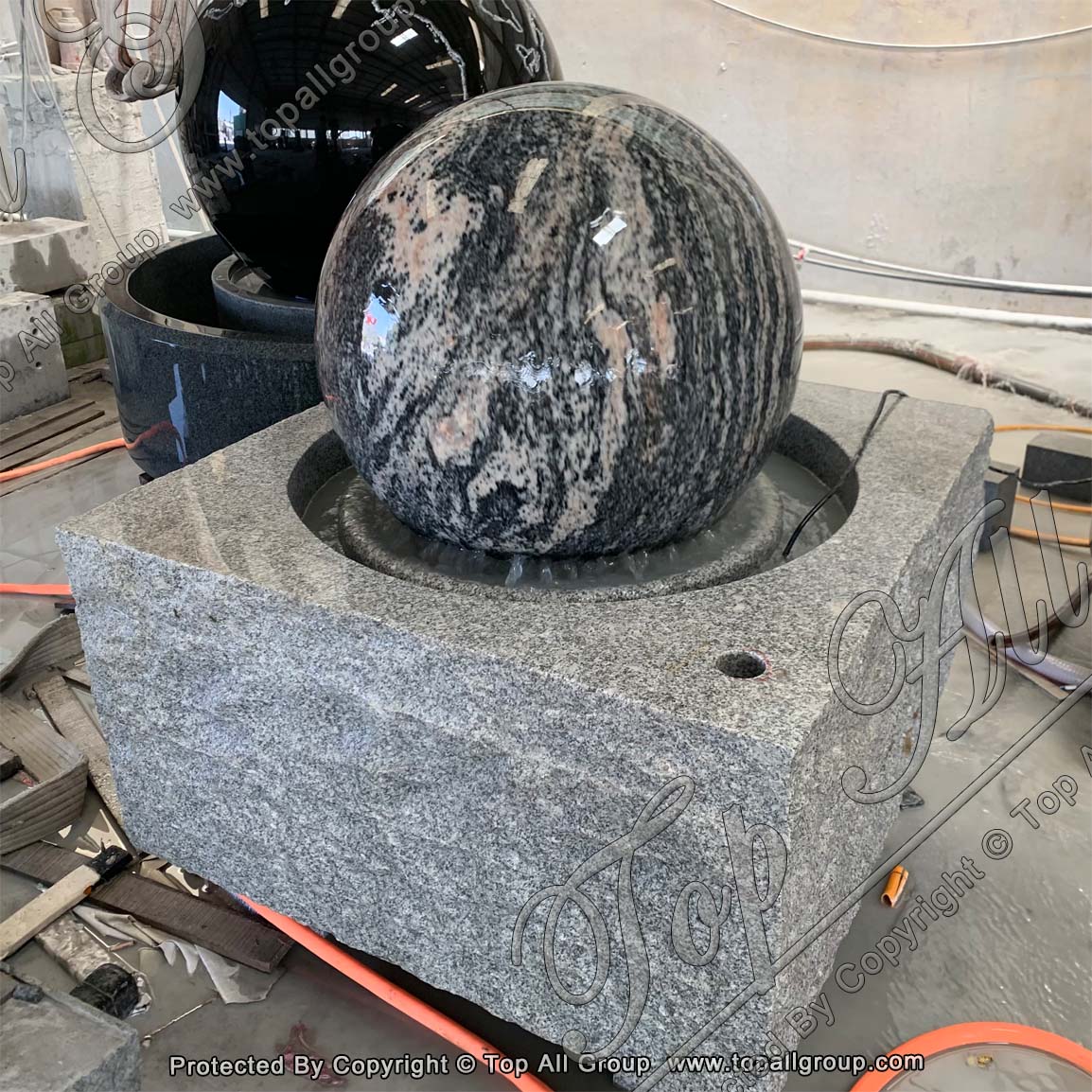 Cloudyscape Ball With Gray Base Granite Ball Fountain