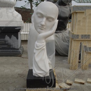 Estatua de busto de mármore branco do cliente con base negra TABS-059