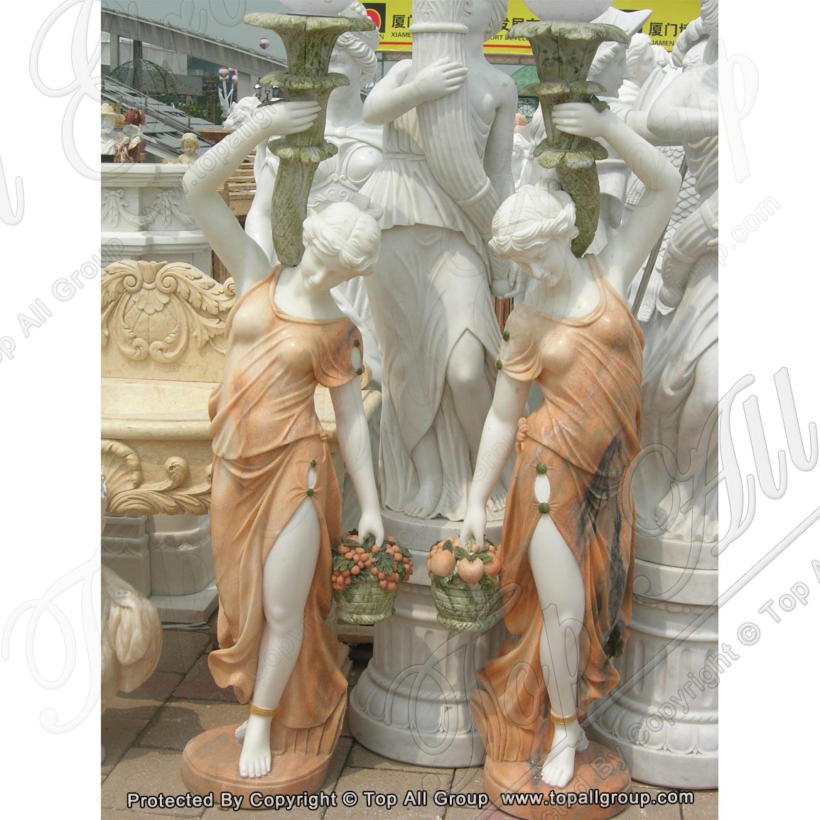 Factory Free sample Large Natural Stone Bath Tubs -
 Decorative Outdoor Life Size Marble Lady lamp statue TALP-024 – Top All Group