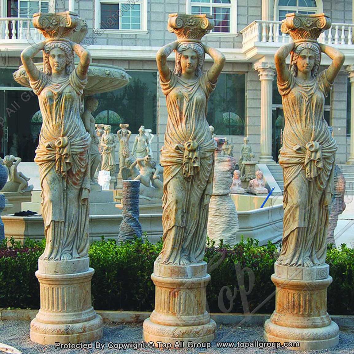 Decorative marble column with lady statue