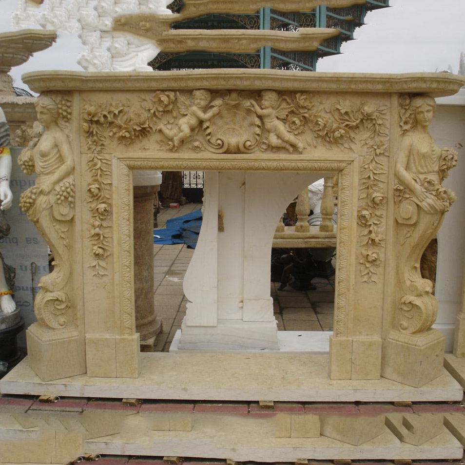 European Cultured Flower Carved Marble Fireplace Surround TAFM-024 Featured Image