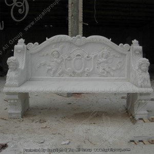 European Outdoor Garden Furniture Hand Carved White Natural Marble Bench TAMB-006