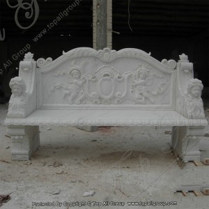 European Ita gbangba Ọgbà Furniture Hand gbe White Natural Marble ibujoko TAMB-006