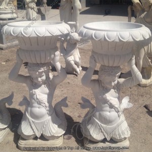 Fish girl white marble flower pot TAFV-040