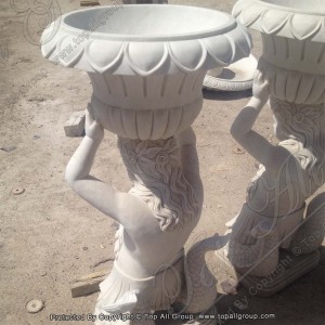 Fish girl white marble flower pot TAFV-040