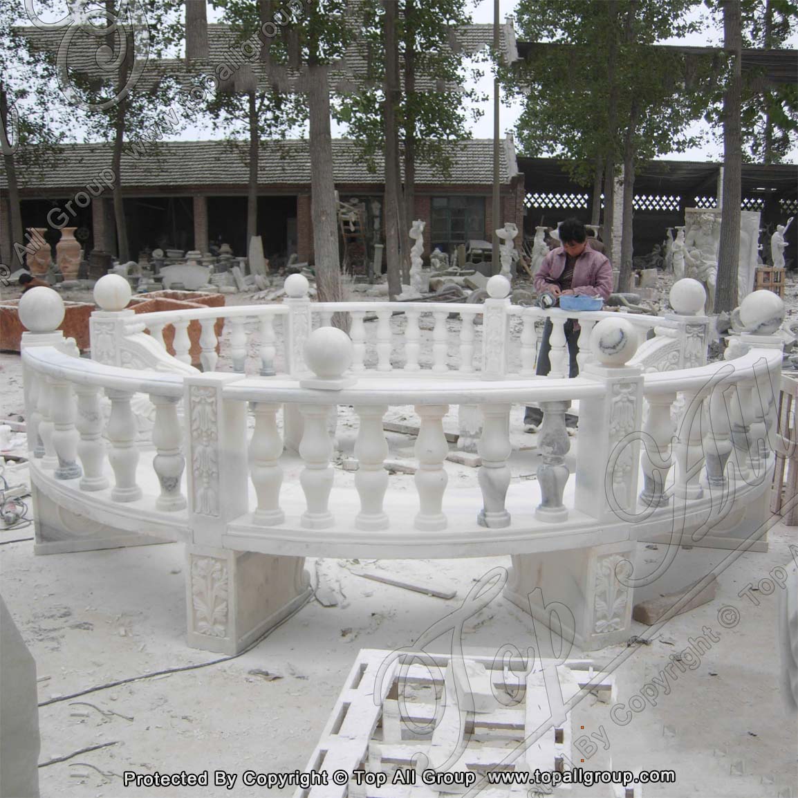 Flower Carved Marble Garden Furniture Outdoor Stone Bench TAMB-009 detail pictures