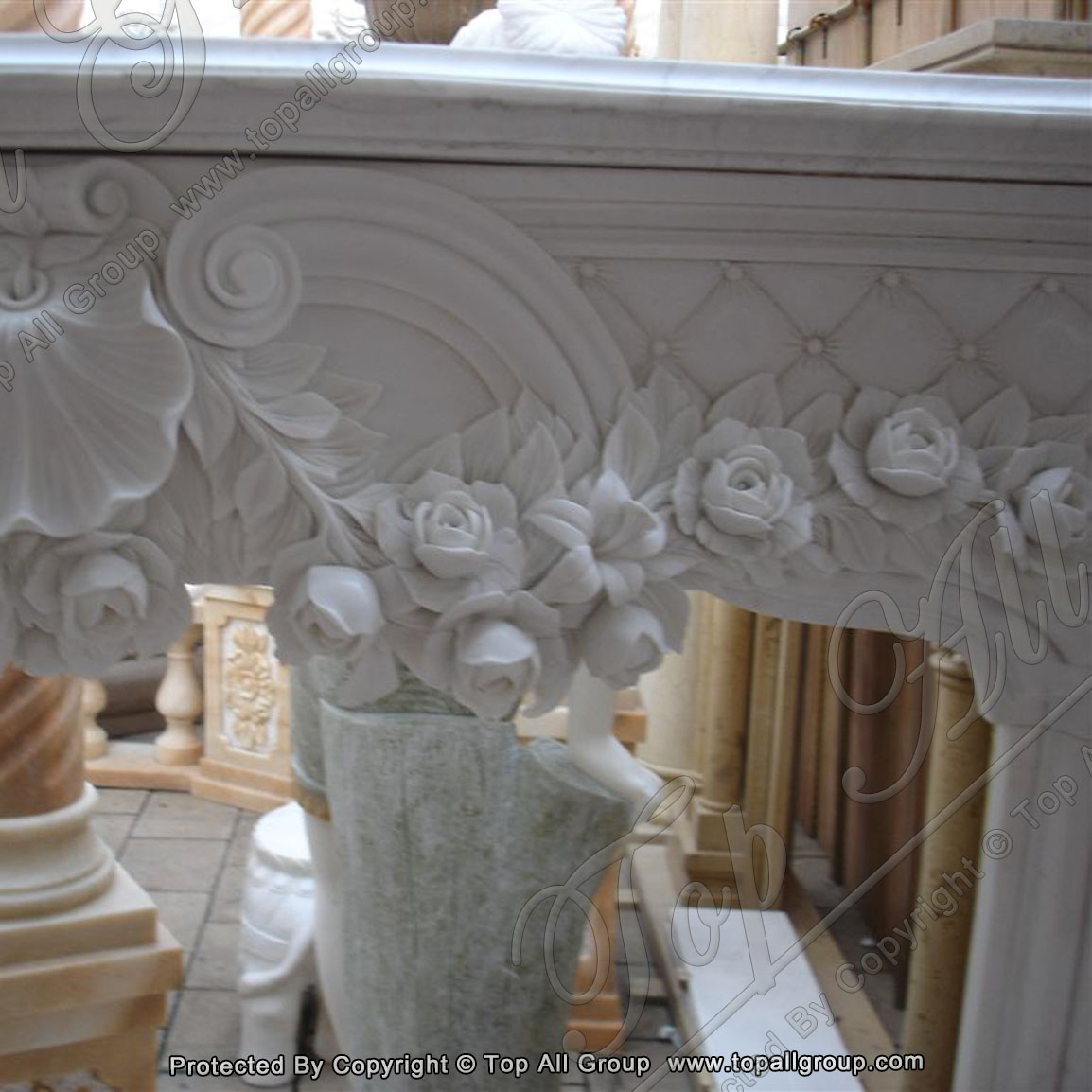 Flower carved white marble fireplace surround TAFM-018 detail pictures