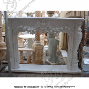 Рамка за камина от бял мрамор с резбовани цветя TAFM-018