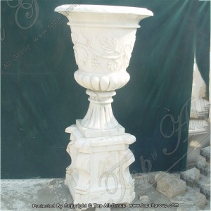 Flower pot with nature white marble material TAFV-031
