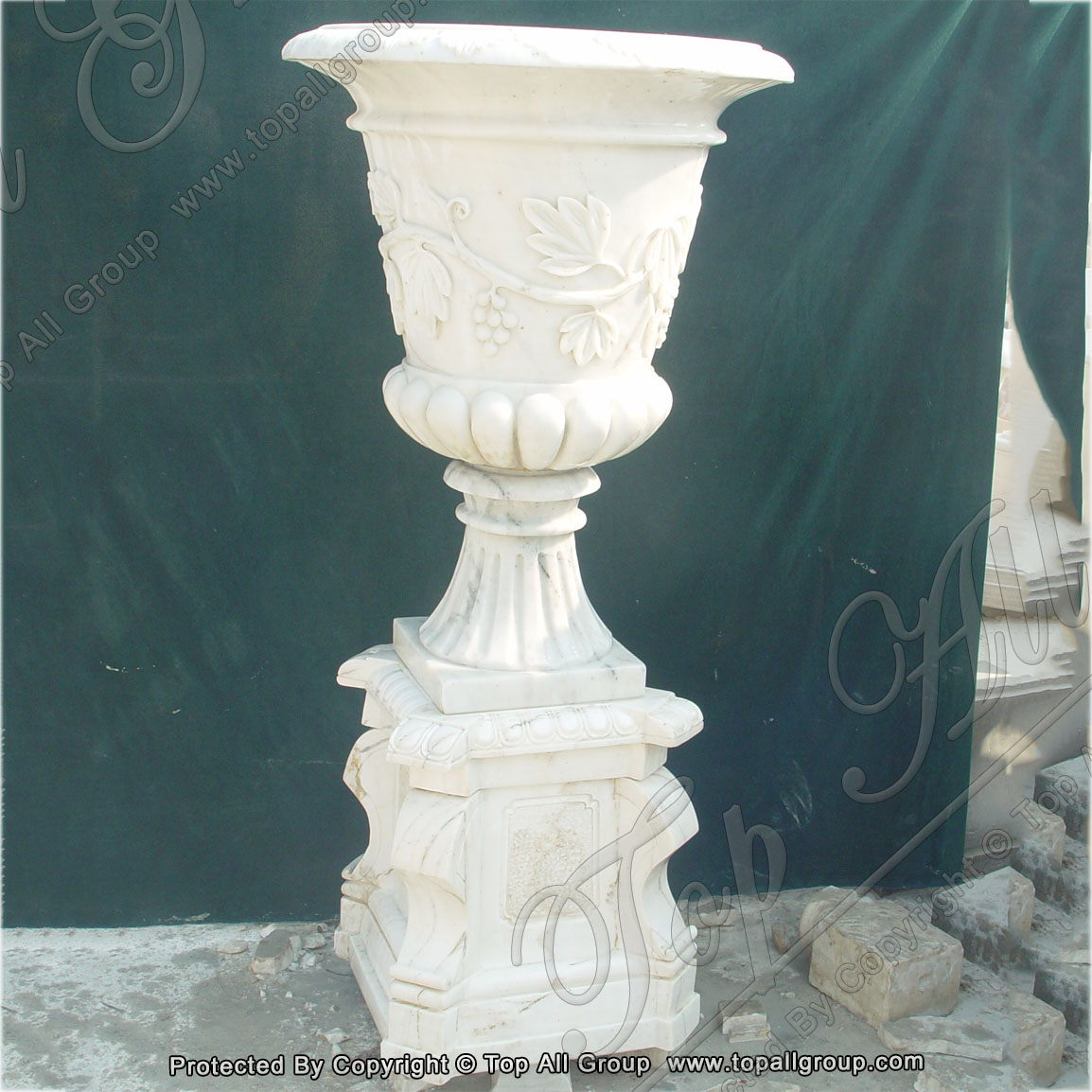 Flower pot with nature white marble material