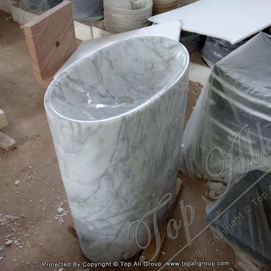 Freestanding Carrara White Marble Wash Basin