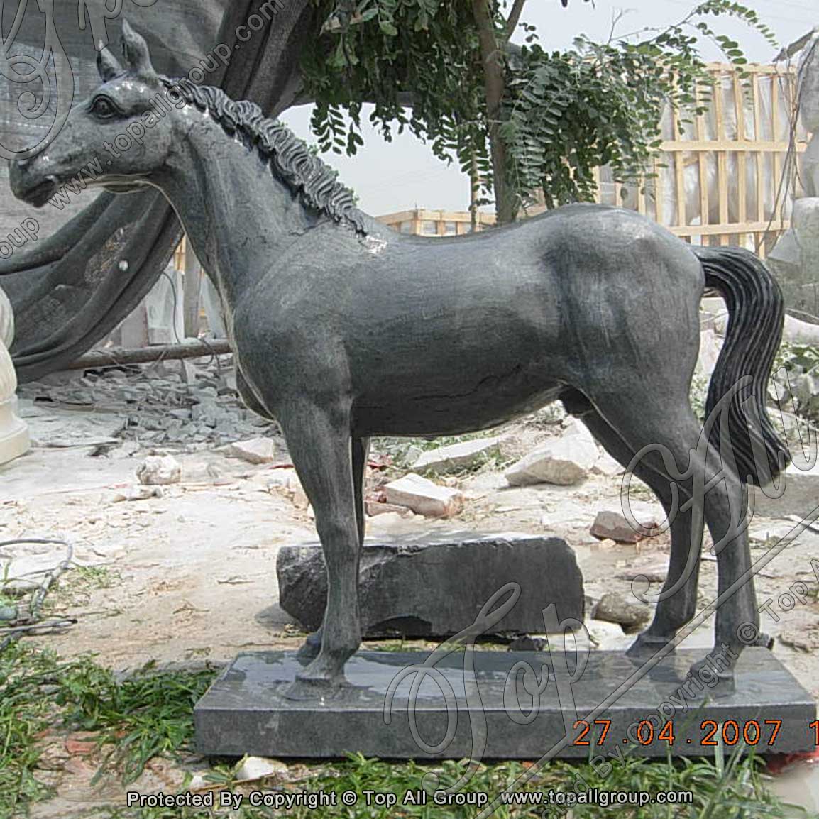Garden Black Marble Horse Sculpture