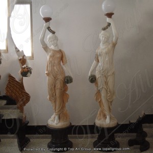 Statue di Lady in marmo per decorare il giardino con lampada TALP-011