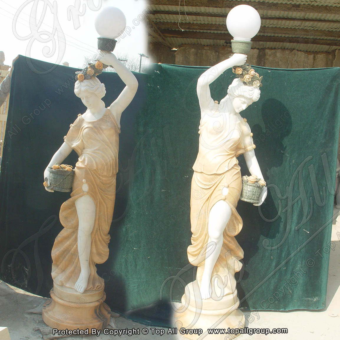 Garden Lady Statue Marble Woman Sculptrue With Lights
