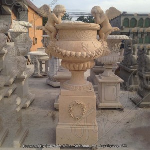 Garden Ornament Type Outdoor Yellow Marble Flower Pot TAFV-042