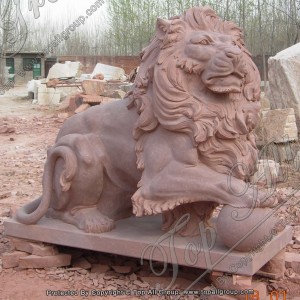 Garden Red Marble Lion Statue TAAS-020