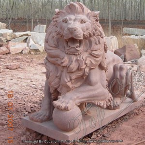 Lambun Red Marble Lion Statue TAAS-020