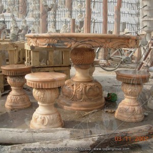 Garden Sunset Red Marble Round Table kursi set TAMB-028