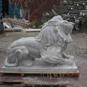 Garden decor life size carved antique marble stone sitting lion statue TAAS-030