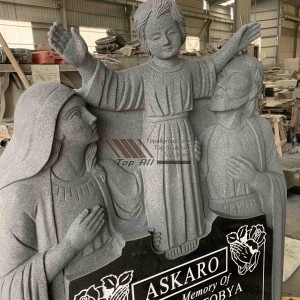 Black Granite Holy family headstone lapida TATBS-012